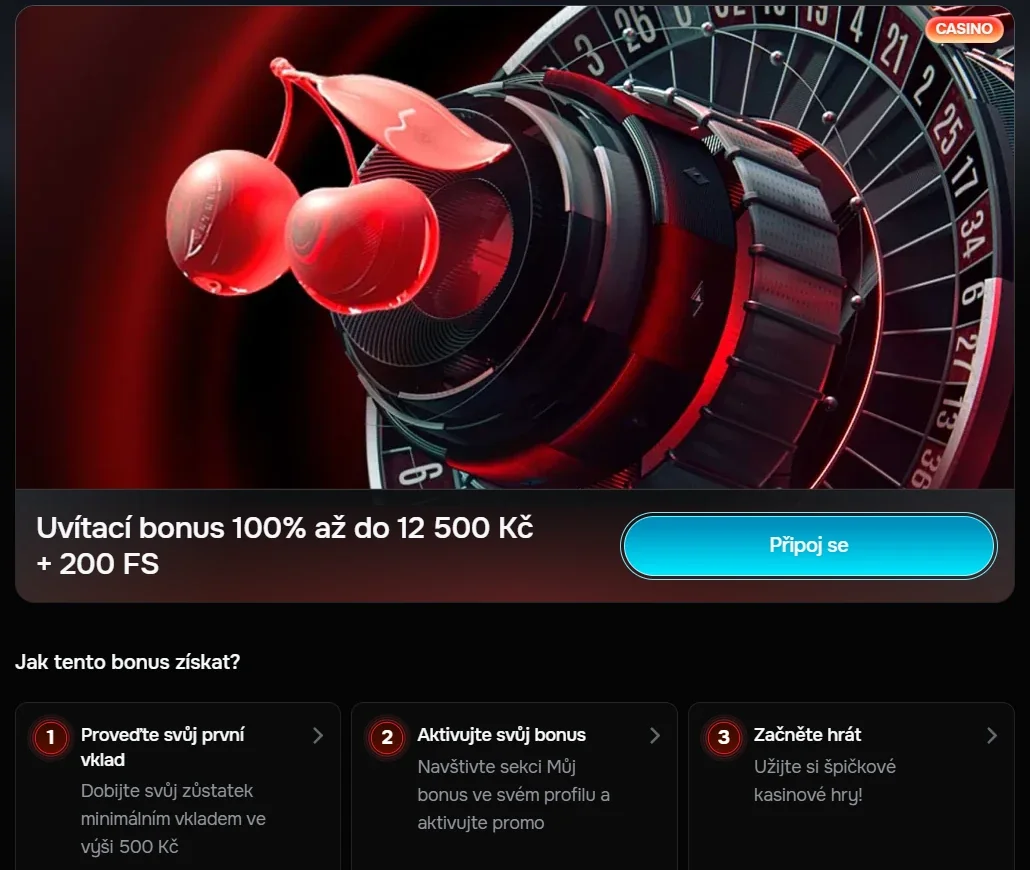 Aktuální česká stránka uvítacího bonusu RevolutionCasino s CZK podmínkami